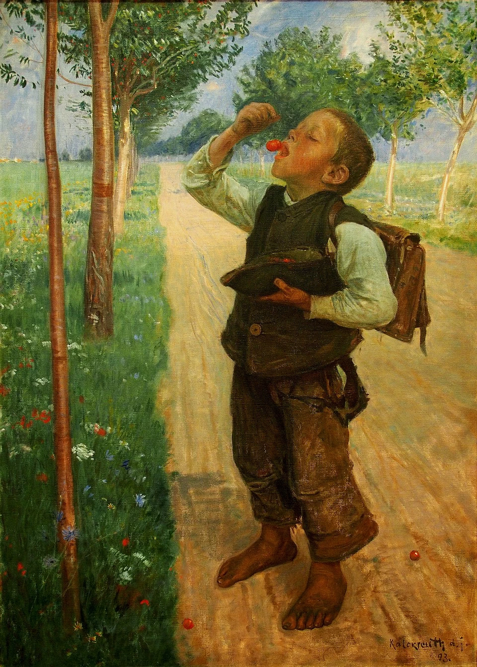 Leopold von Kalckreuth - Ragazzo che mangia ciliegie sulla strada di campagna, Museo del Castello di Weimar
